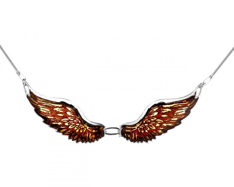 Naszyjnik srebrny z bursztynem - skrzydła