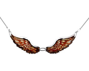 Naszyjnik srebrny z bursztynem - skrzydła