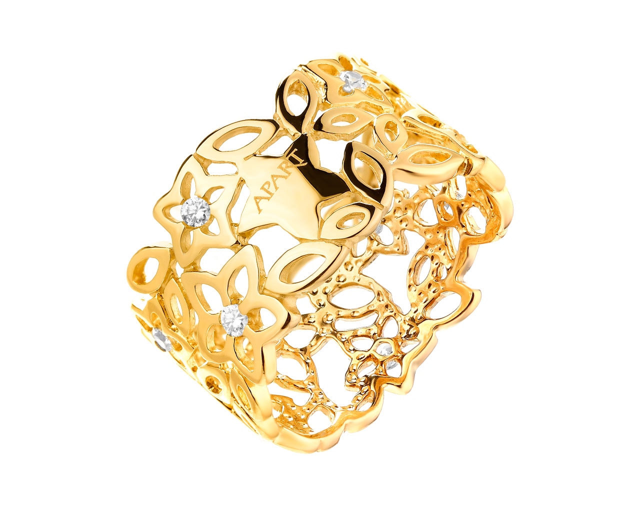 Złoty pierścionek z cyrkoniami - kwiaty 