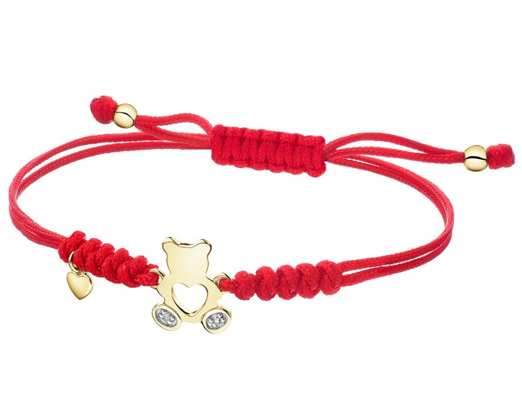 Bransoletka z elementami żółtego złota i diamentami - miś, serce - 0,006 ct - próba 375