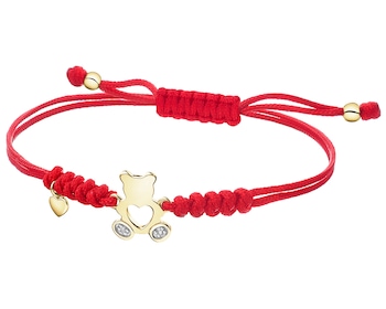 Bransoletka z elementami żółtego złota i diamentami - miś, serce - 0,006 ct - próba 375