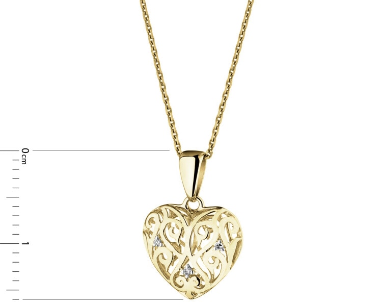 Zawieszka z żółtego złota z diamentami - serce - 0,008 ct - próba 375