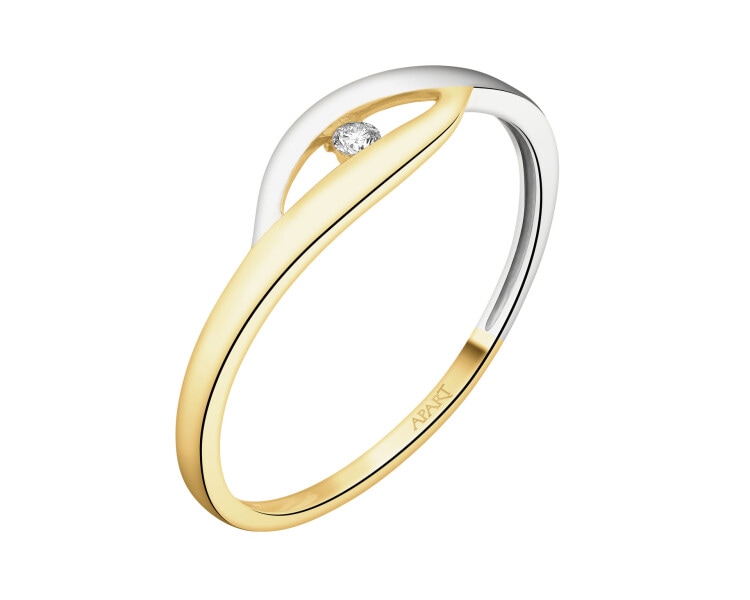 Pierścionek z żółtego złota z brylantem - 0,02 ct - próba 585