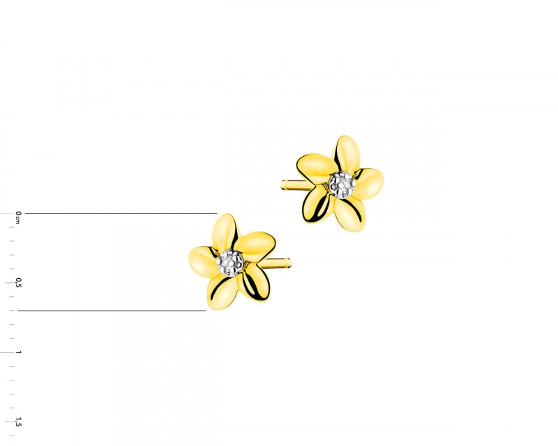 Kolczyki z żółtego złota z diamentami - kwiatki 0,01 ct - próba 375