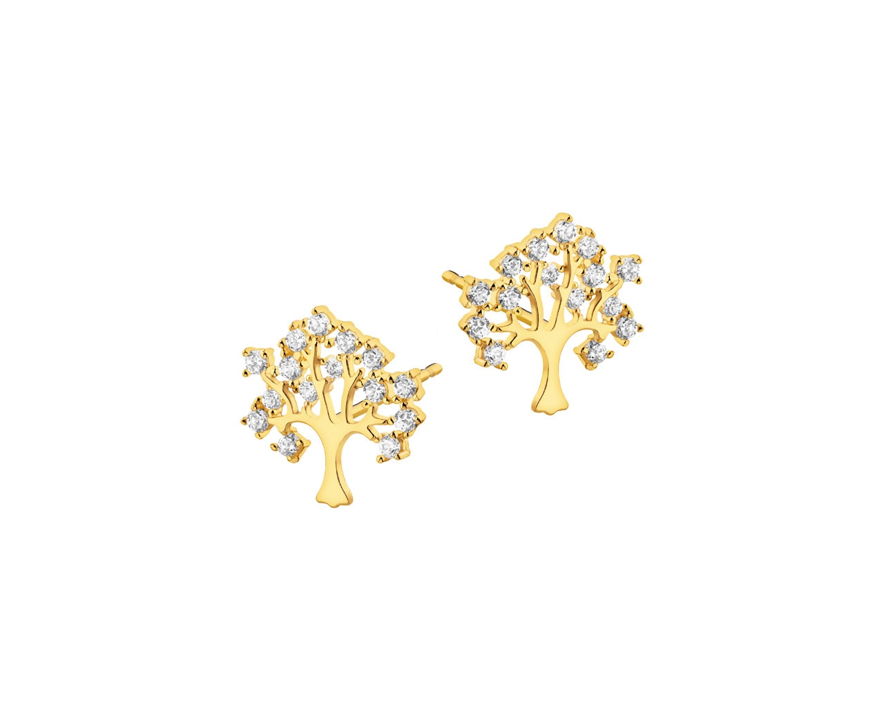 Złote kolczyki z cyrkoniami - drzewa