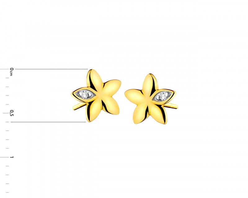 Kolczyki z żółtego złota z diamentami - kwiatki 0,008 ct - próba 375