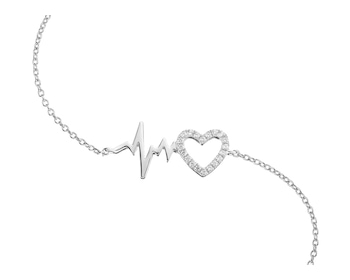 Bransoletka srebrna z cyrkoniami - EKG serca, serce