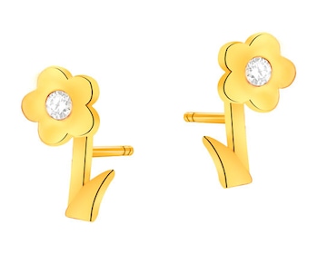 Złote kolczyki z cyrkoniami - kwiaty 