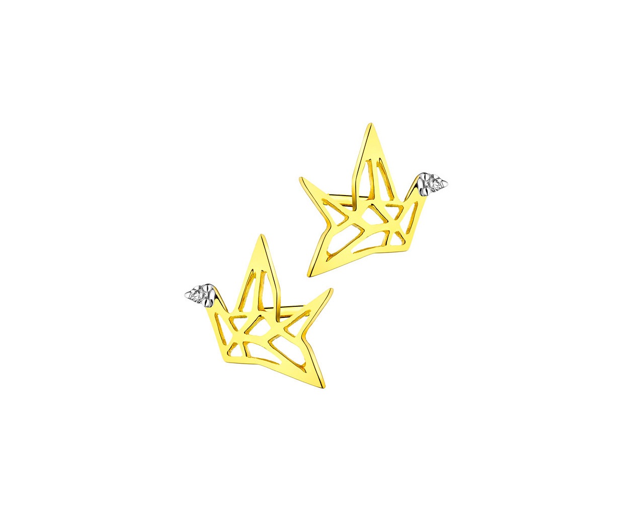 Kolczyki z żółtego złota z diamentami - ptaki 0,006 ct - próba 375
