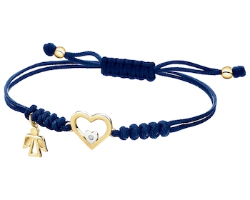 Bransoletka z elementami żółtego złota i diamentem - aniołek, serce - 0,003 ct - próba 375