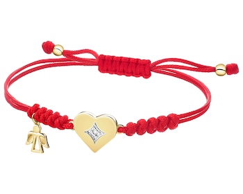 Bransoletka z elementami żółtego złota i diamentem - serce, aniołek - 0,003 ct - próba 375