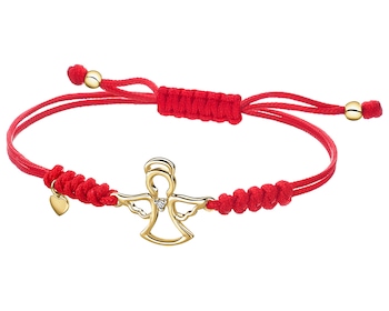 Bransoletka z elementami żółtego złota i diamentem - aniołek, serce - 0,004 ct - próba 375