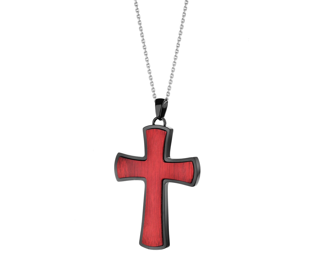 Přívěsek - kříž s ušlechtilé oceli s dřevem