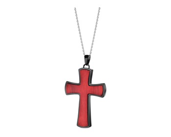Přívěsek - kříž s ušlechtilé oceli s dřevem