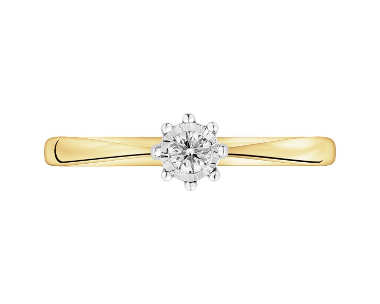 9ct Yellow Gold, White Gold Ring with Diamond - 0,05 ct - fineness 375