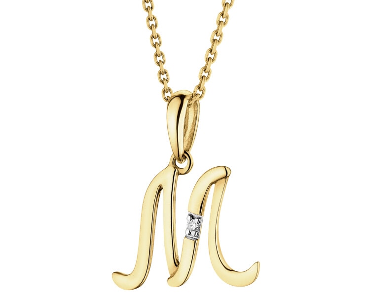 Zawieszka z żółtego złota z diamentem - litera M - 0,004 ct - próba 585