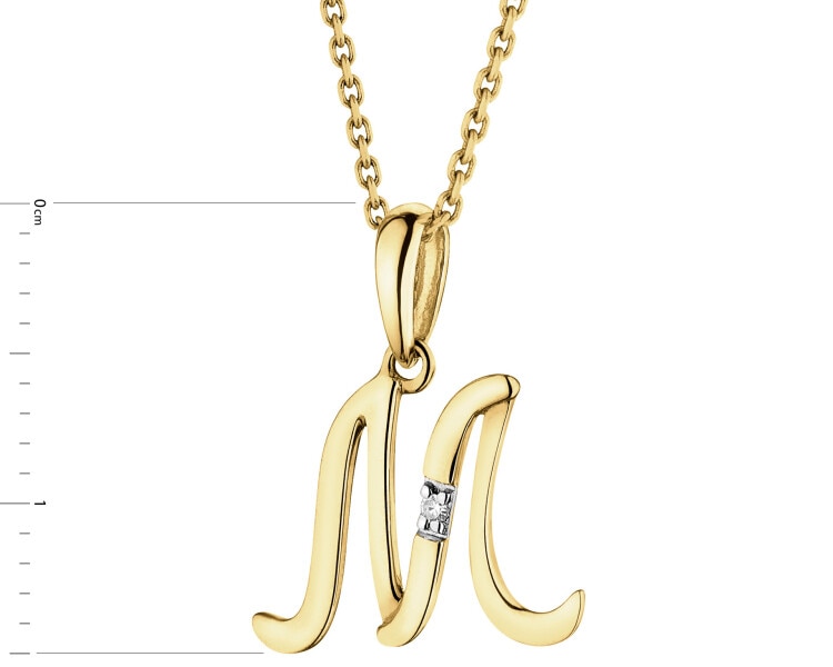 Zawieszka z żółtego złota z diamentem - litera M - 0,004 ct - próba 585