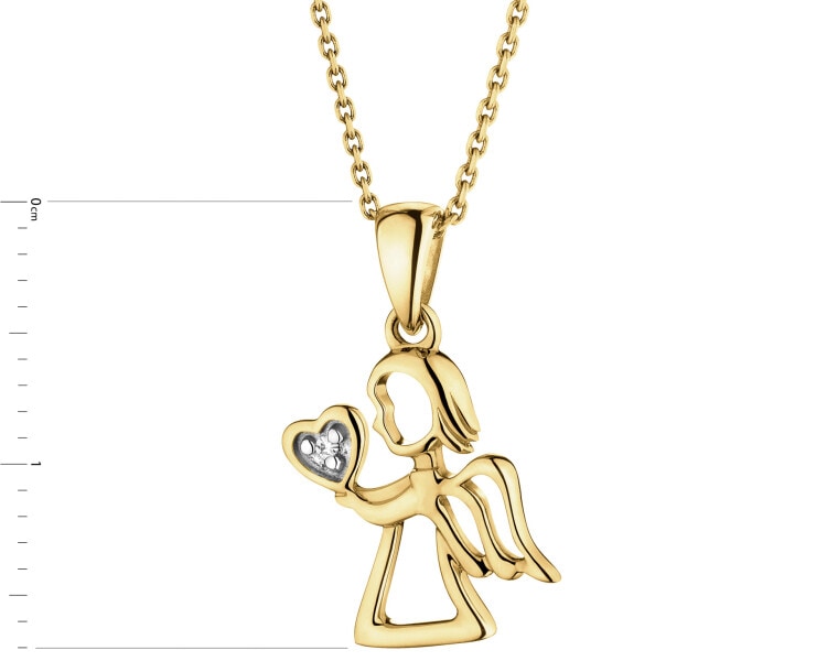 Zawieszka z żółtego złota z diamentem - aniołek, serce - 0,004 ct - próba 375