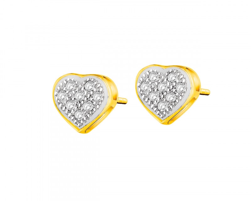 Zlaté náušnice s diamanty - srdce 0,05 ct - ryzost 585