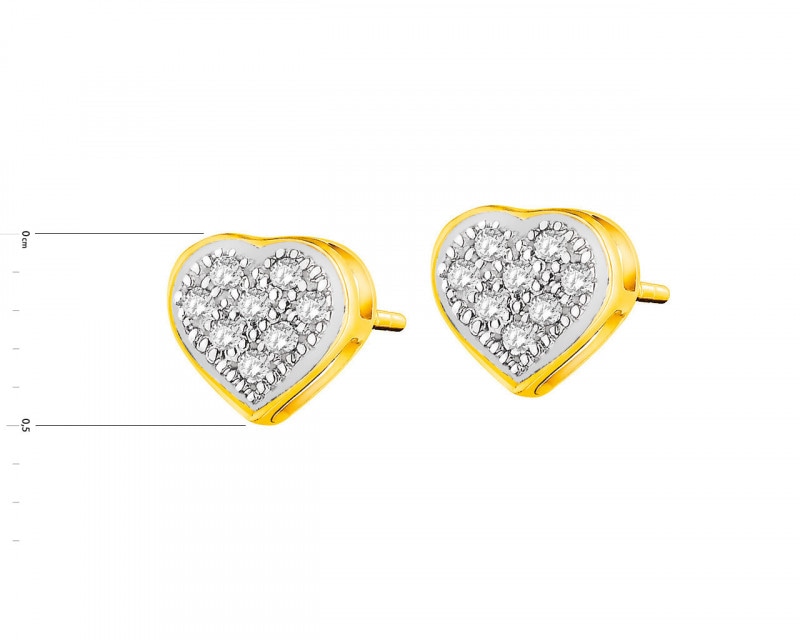 Zlaté náušnice s diamanty - srdce 0,05 ct - ryzost 585