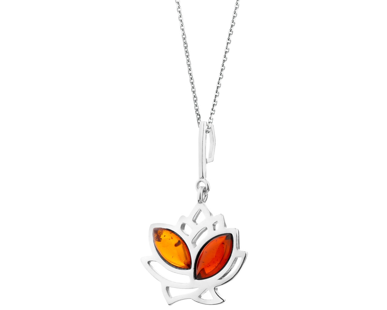 Zawieszka srebrna z bursztynem - kwiat lotosu