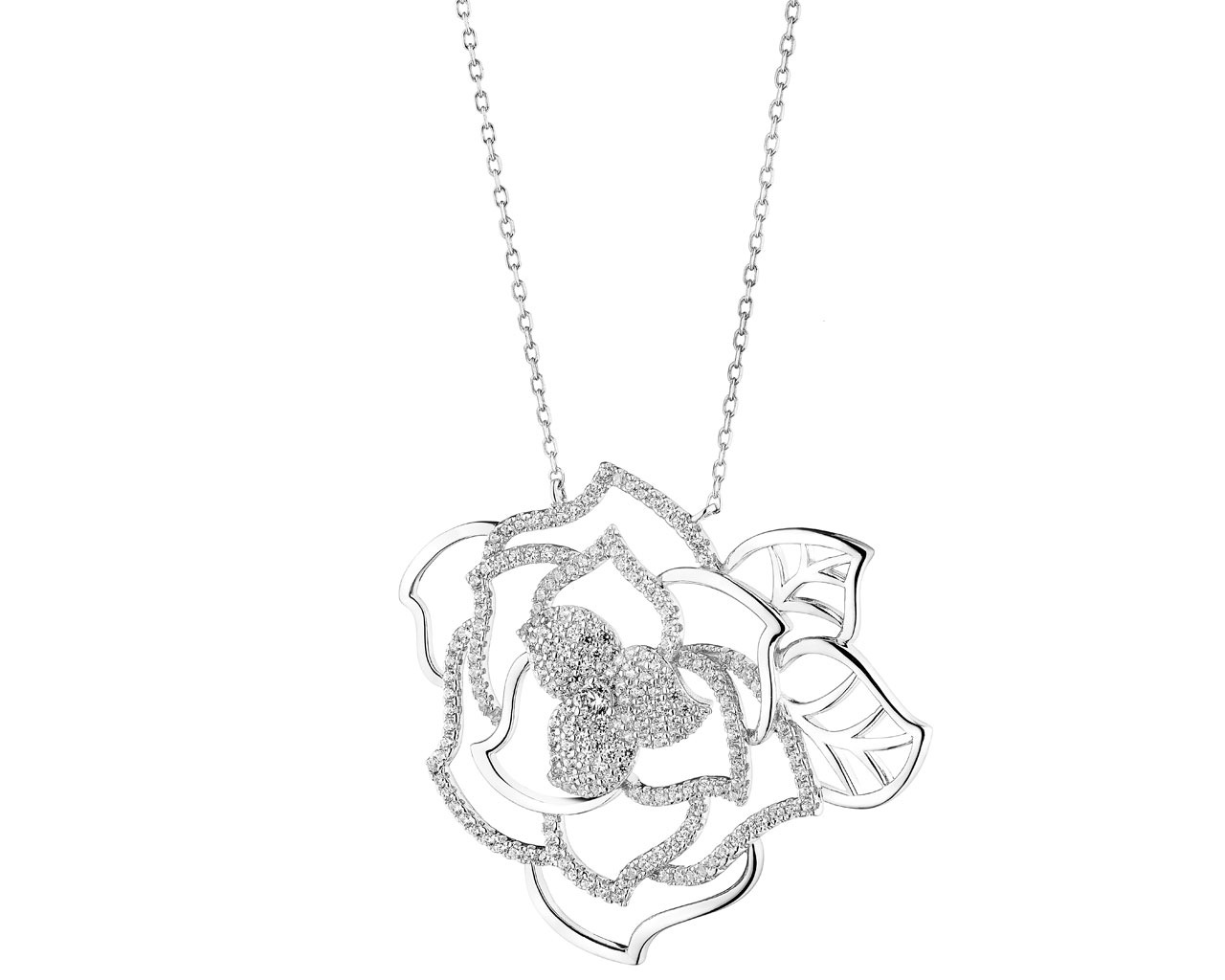 Naszyjnik srebrny z cyrkoniami - róża