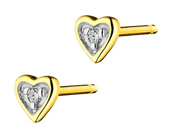 Kolczyki z żółtego złota z diamentami - serca 0,01 ct - próba 375