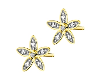 Kolczyki z żółtego złota z diamentami - kwiatki 0,008 ct - próba 375