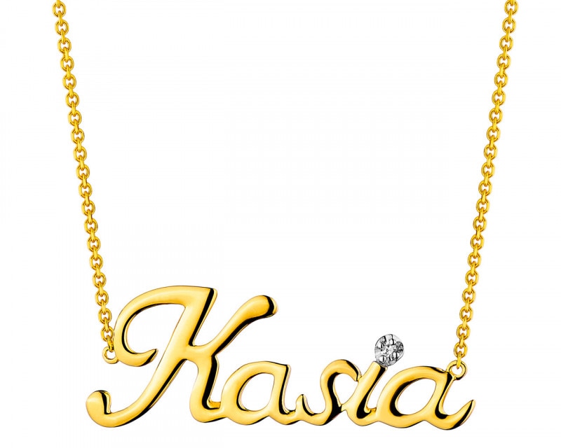 Naszyjnik z żółtego złota z diamentem - Kasia 0,005 ct - próba 375