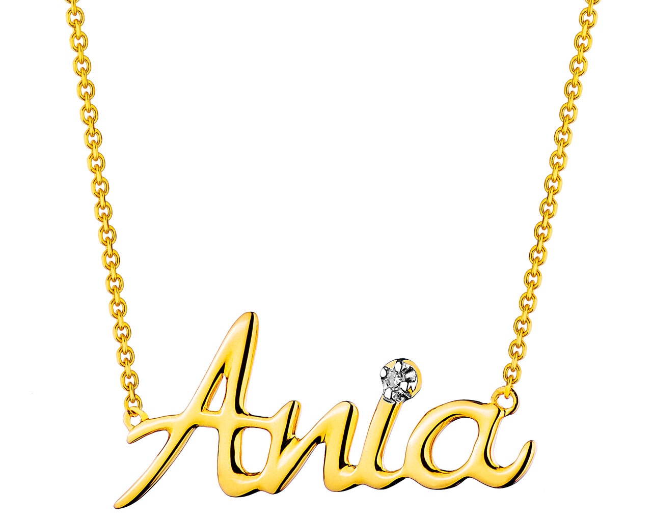 Naszyjnik z żółtego złota z diamentem - Ania 0,005 ct - próba 375