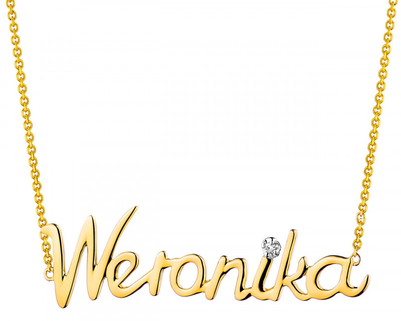 Naszyjnik z żółtego złota z diamentem - Weronika 0,005 ct - próba 375