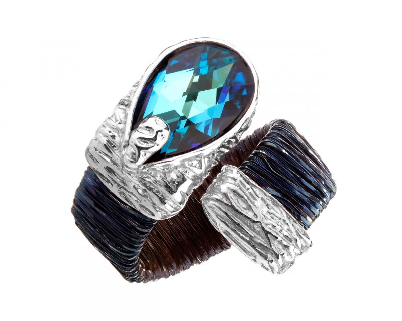 Rhodium Plated Silver Ring with Crystal