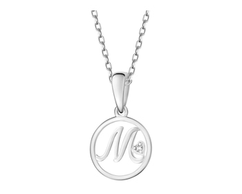 Přívěsek z bílého zlata s diamantem - písmeno M - 0,003 ct - ryzost 585