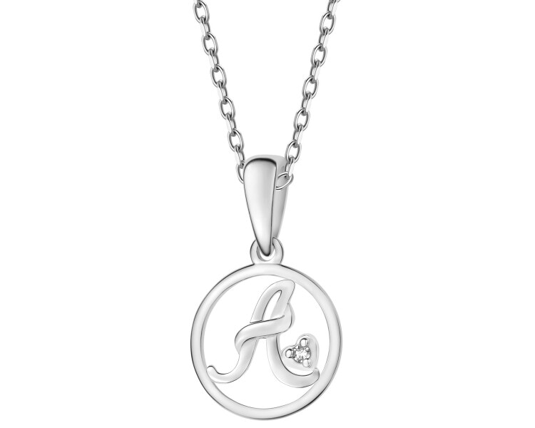 Zawieszka z białego złota z diamentem - litera A - 0,003 ct - próba 585