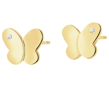 Kolczyki z żółtego złota z diamentami - motyle - 0,004 ct - próba 375