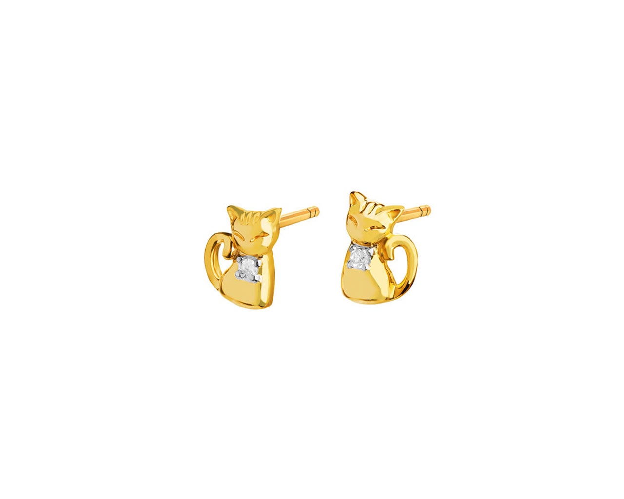 Kolczyki z żółtego złota z diamentami – koty 0,01 ct - próba 375
