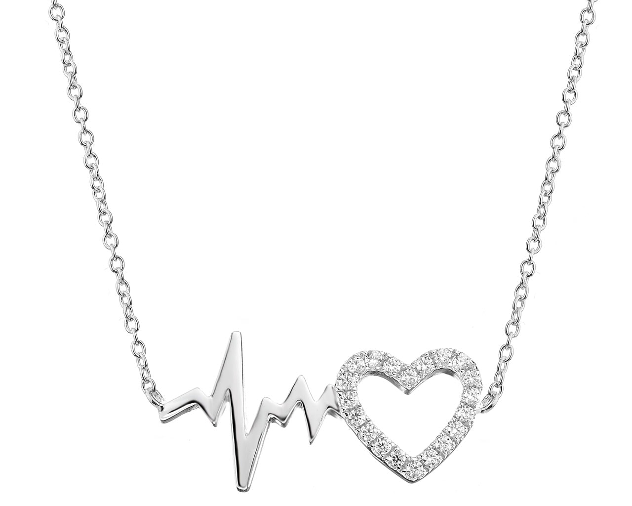 Naszyjnik srebrny z cyrkoniami - EKG serca, serce