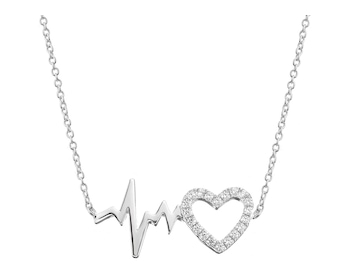 Naszyjnik srebrny z cyrkoniami - EKG serca, serce