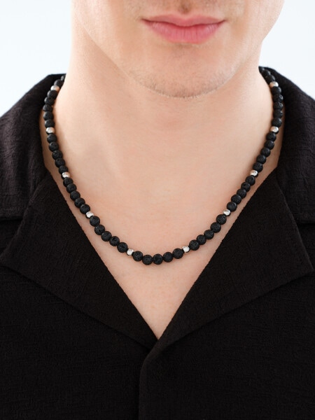 Stainless Steel Necklace with Volcanic Rock