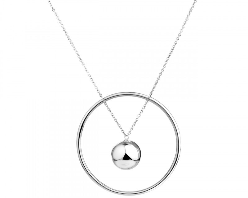 Long stainless steel necklace - circle, ball