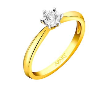 9ct Yellow Gold, White Gold Ring with Diamond 0,05 ct - fineness 9 K