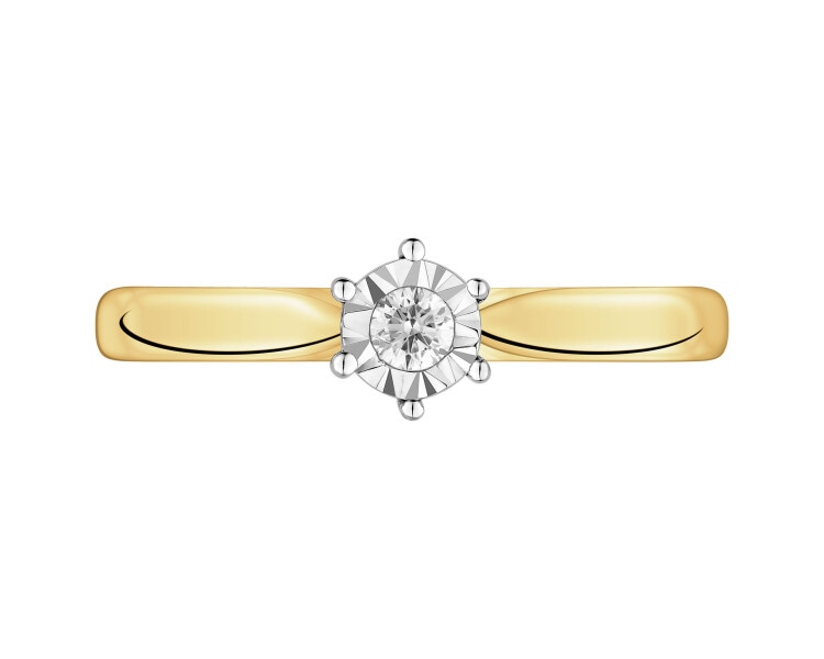 9ct Yellow Gold, White Gold Ring with Diamond - 0,05 ct - fineness 375