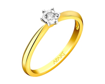 9ct Yellow Gold, White Gold Ring with Diamond 0,03 ct - fineness 9 K