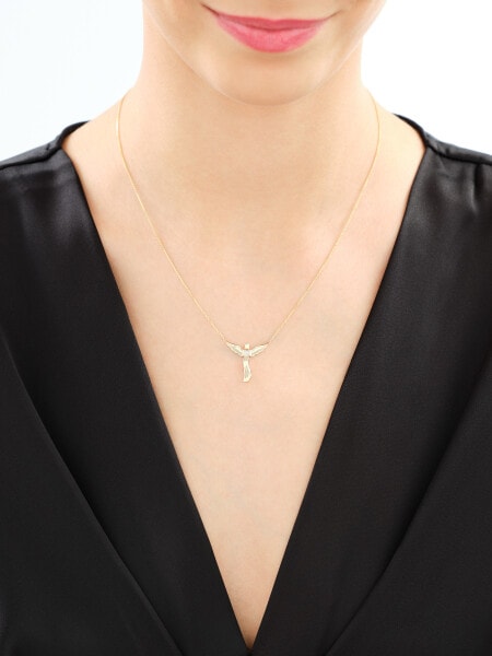 Naszyjnik z żółtego złota z diamentem - aniołek, serce - 0,003 ct - próba 375