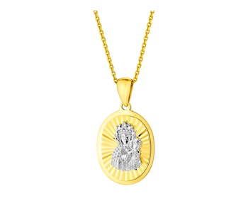 Zawieszka z żółtego złota z diamentem - medalik Matka Boska Częstochowska 0,003 ct - próba 375