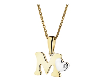 Zawieszka z żółtego złota z diamentem - litera M - 0,004 ct - próba 375