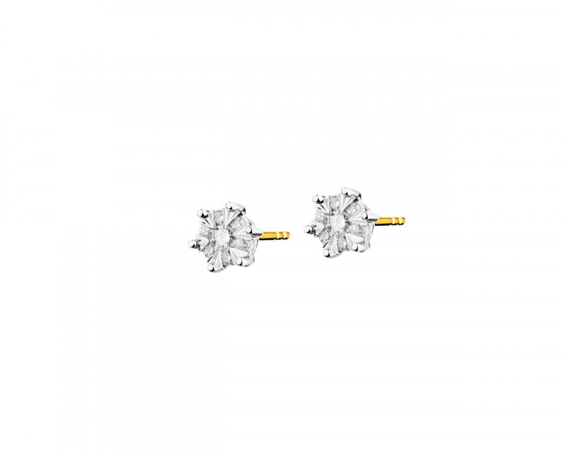 14ct Yellow Gold, White Gold Earrings with Diamonds 0,12 ct - fineness 585