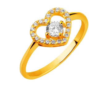 Złoty pierścionek z cyrkoniami - serce 