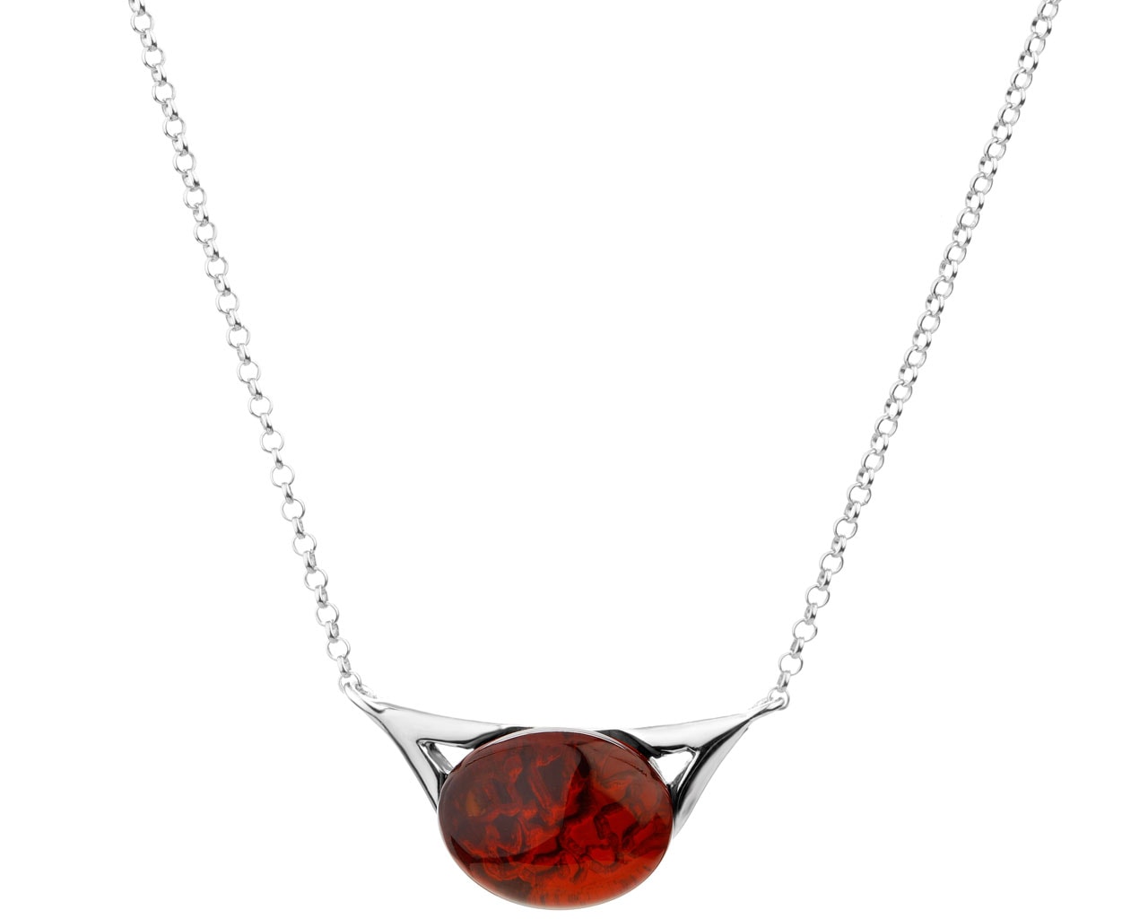 Rhodium Plated Silver Necklace with Amber
