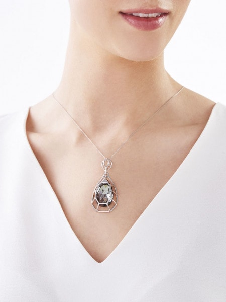 Rhodium Plated Silver Pendant with Crystal